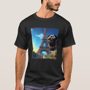 Mops Eiffel Tower Frankreich Paris Männer Frauen M T-Shirt