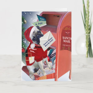 Mops eines Briefes an Weihnachtskarten Feiertagskarte