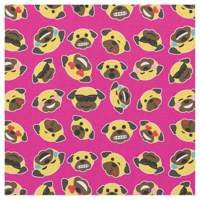 Mops Emoji Emoticon-Muster-Gewebe-heißes Rosa Stoff (Nahaufnahme)