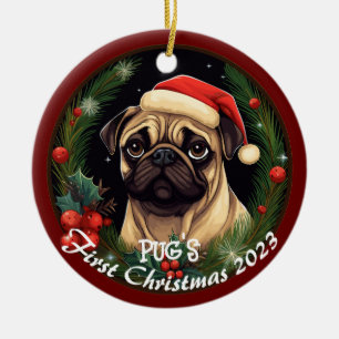 Mops erste Weihnachten Keramik Ornament