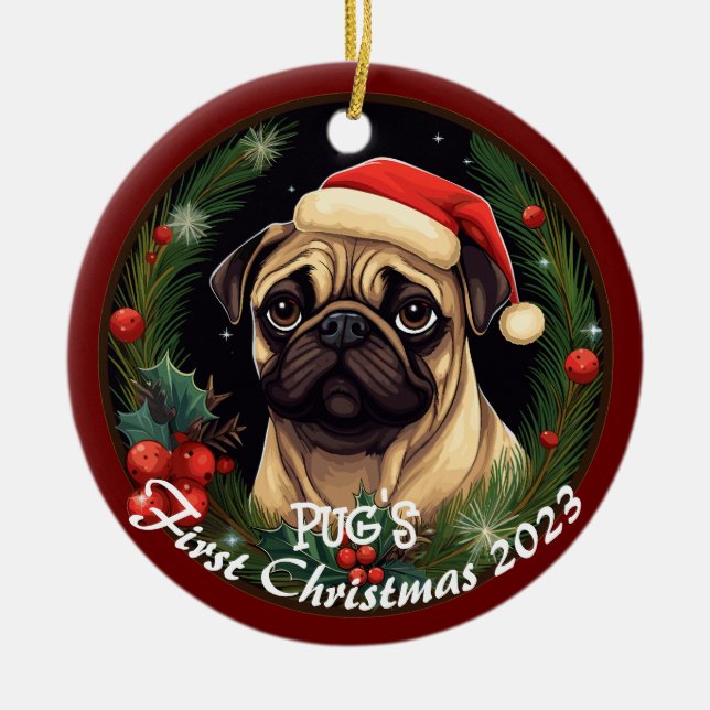 Mops erste Weihnachten Keramik Ornament (Vorne)