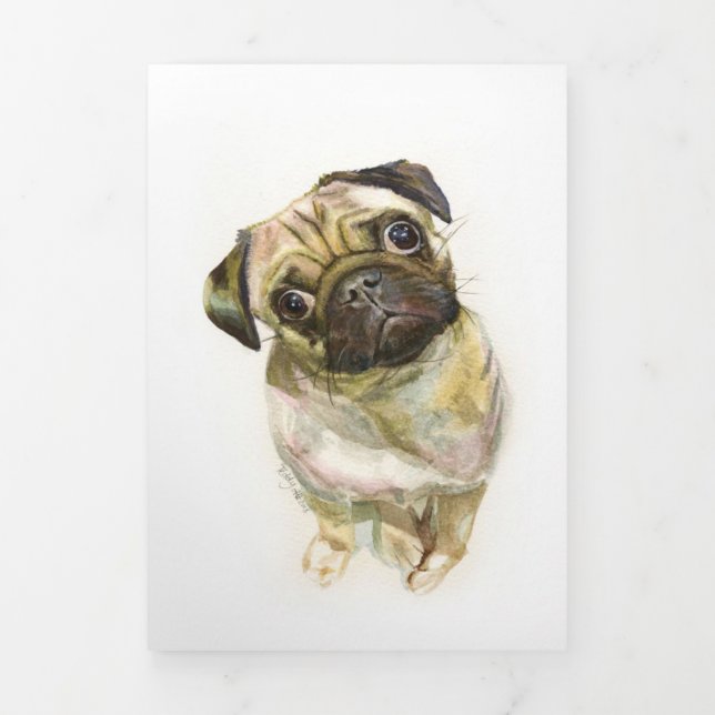 Mops Face Art Print | Niedlicher Mops Hund Dreifach Gefaltete Ankündigung (Cover)