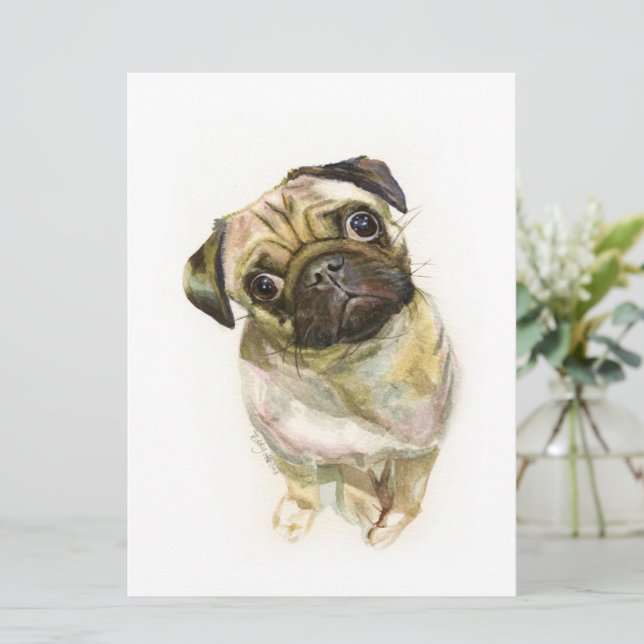Mops Face Art Print | Niedlicher Mops Hund Menükarte (Stehend Vorderseite)