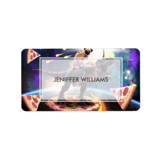 Mops fahren Dinosaurier Einhorn im Weltraum Adressaufkleber