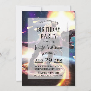 Mops fahren Dinosaurier Einhorn im Weltraum Einladung