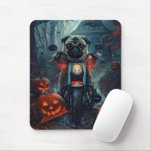 Mops fährt Motorrad Halloween Gruselig Mousepad