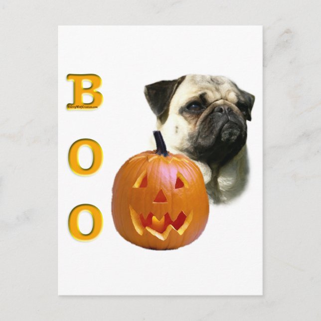 Mops (fawn) Boo Postkarte (Vorderseite)