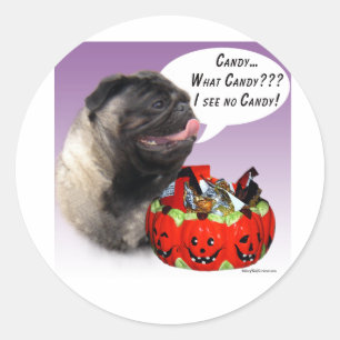 Mops (fawn) Halloween Candy Runder Aufkleber
