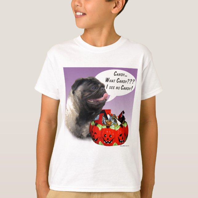 Mops (fawn) Halloween Candy T-Shirt (Vorderseite)