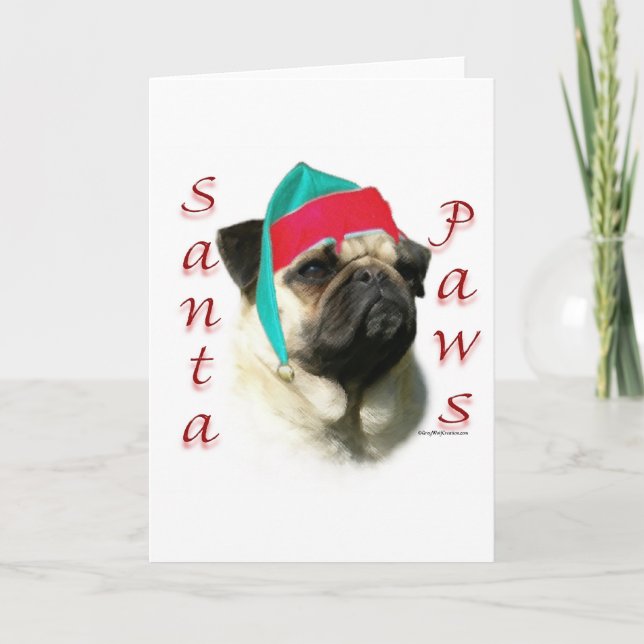 Mops (fawn) Santa Paws Feiertagskarte (Vorderseite)