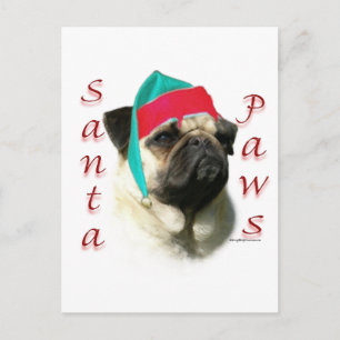 Mops (fawn) Santa Paws Feiertagspostkarte