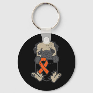 Mops Feet Orange Ribbon Pocket Leukämie Krebs im K Schlüsselanhänger