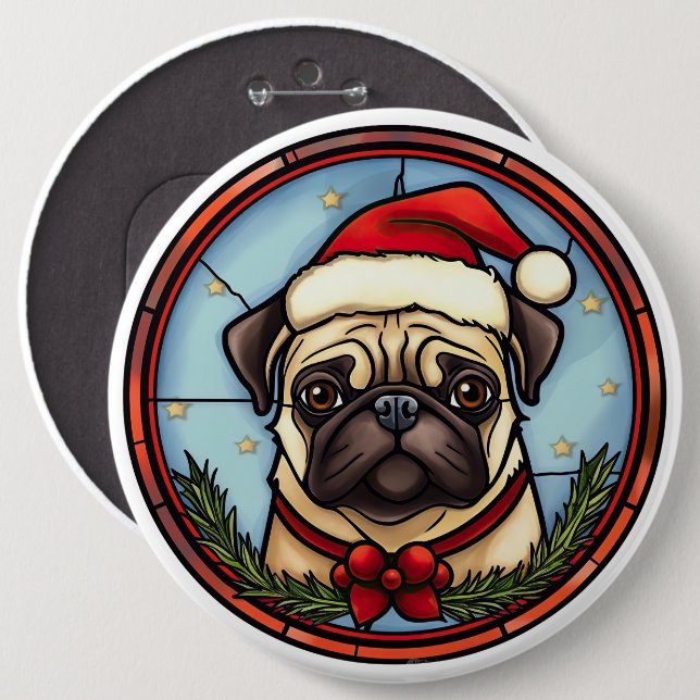 Mops Festgläser Weihnachten Button (Vorne & Hinten)