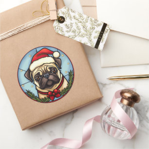 Mops Festgläser Weihnachten Runder Aufkleber