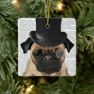 Mops, Festhund und Hut Keramikornament