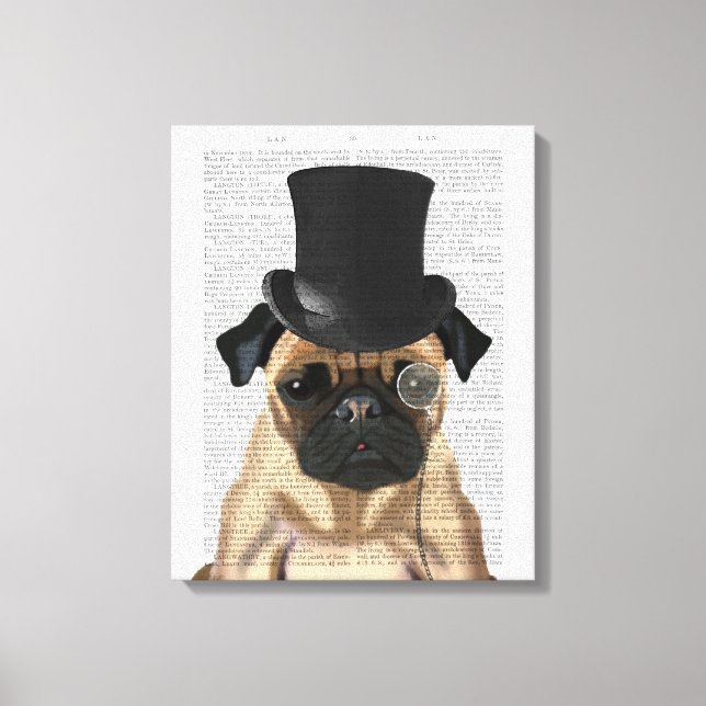Mops, Festhund und Hut Leinwanddruck (Vorderseite)