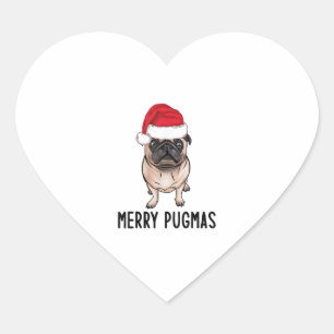 Mops Frohe Weihnachten Mops Merry Pugmas Herz-Aufkleber