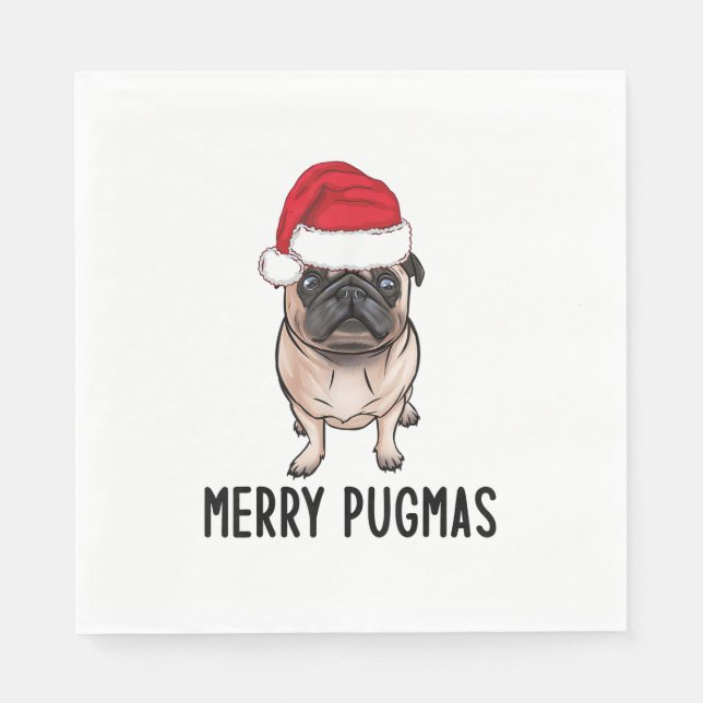 Mops Frohe Weihnachten Mops Merry Pugmas Serviette (Vorderseite)