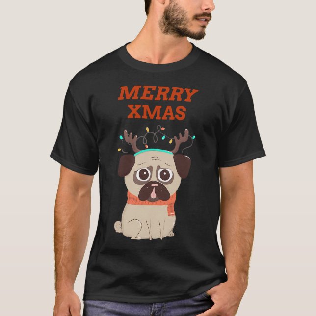 Mops Frohe Weihnachten T-Shirt (Vorderseite)