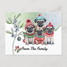Mops Frohe Weihnachtswasserfarbe Postkarte