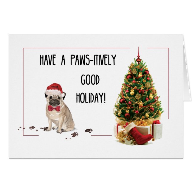 Mops Funny Christmas Dog mit Baum (Vorderseite (Horizontal))
