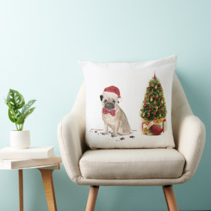 Mops Funny Christmas Dog mit Baum Kissen
