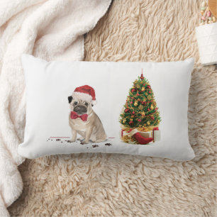 Mops Funny Christmas Dog mit Baum Lendenkissen