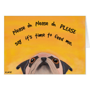 Mops-Fütterungszeit - Kunstkarte für Hunde-Liebhab