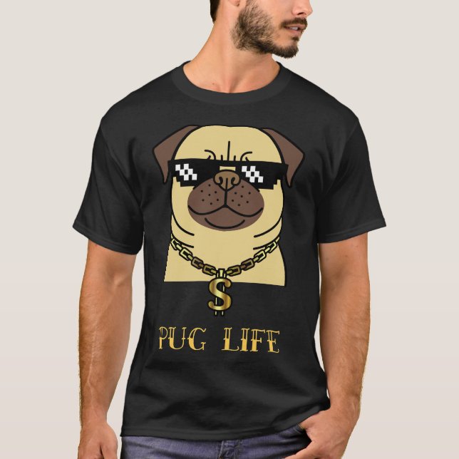 Mops Gangsta Leben T-Shirt (Vorderseite)