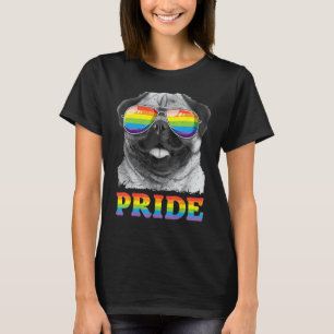 Mops Gay Pride LGBT Regenbogenflagge Sonnenbrille  T-Shirt