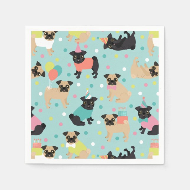 Mops Geburtstagsfeier Serviette (Vorderseite)