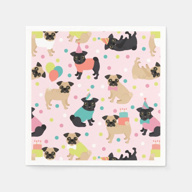 Mops Geburtstagsfeier Serviette (Vorderseite)