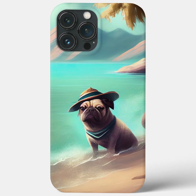 Mops genießt es am Strand Kunst zu malen Case-Mate iPhone Hülle (Rückseite)