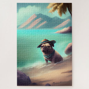Mops genießt es, am Strand Kunst zu malen Puzzle