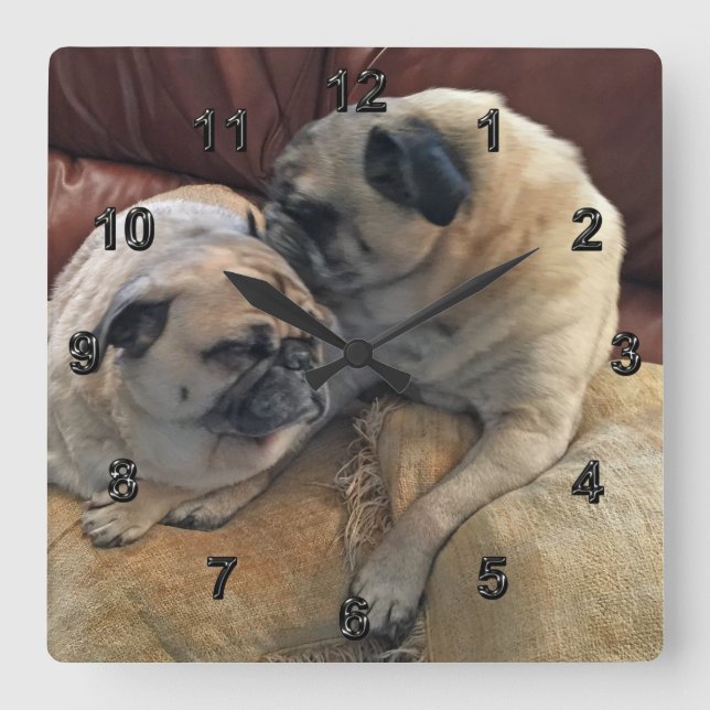 Mops Geschenke für Mops Liebhaber oder Ihr FOTO Uh Quadratische Wanduhr (Vorderseite)
