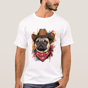 Mops-Gesicht Cute Western-Cowboyhut & Bandana T-Shirt