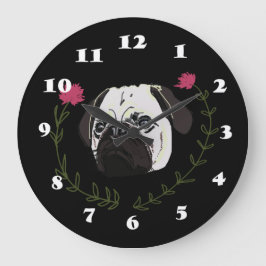 Mops Gesicht, Hundekunst Große Wanduhr
