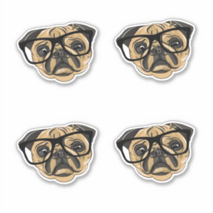 Mops-Gesicht mit Brillen Vinyl Stickers Aufkleber