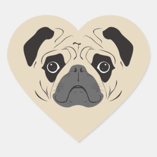 Mops-Gesicht-Silhouette Herz-Aufkleber