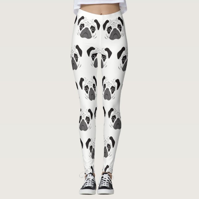 Mops-Gesicht-Silhouette Leggings (Vorderseite)