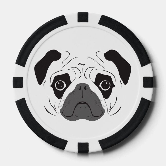 Mops-Gesicht-Silhouette Pokerchips (Vorderseite)
