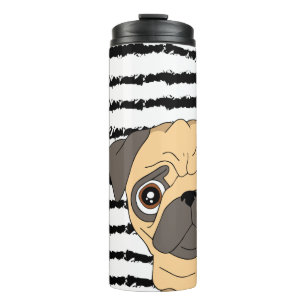 Mops gestreift Schwarz-weiß Thermosbecher
