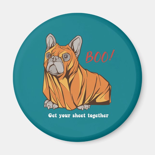 Mops Ghost Kostüm Dog Lover Funny Halloween Boo Magnet (Vorne)