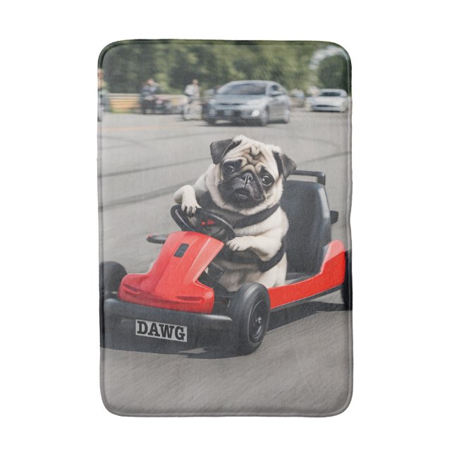 Mops-Go-Kart-Rennen Badematte (Vorderseite Vertikal)