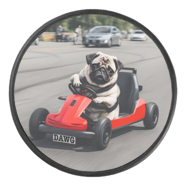 Mops-Go-Kart-Rennen Eishockey Puck (Vorderseite)