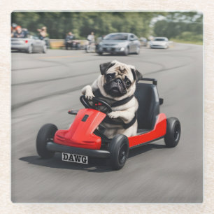 Mops-Go-Kart-Rennen Glasuntersetzer