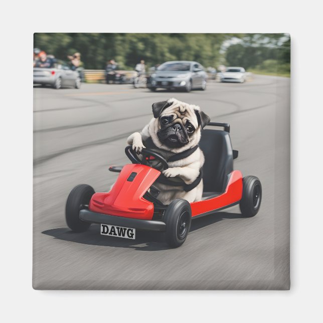 Mops-Go-Kart-Rennen Magnet (Vorne)