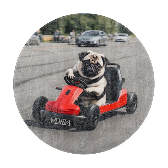 Mops-Go-Kart-Rennen Schneidebrett (Vorderseite)