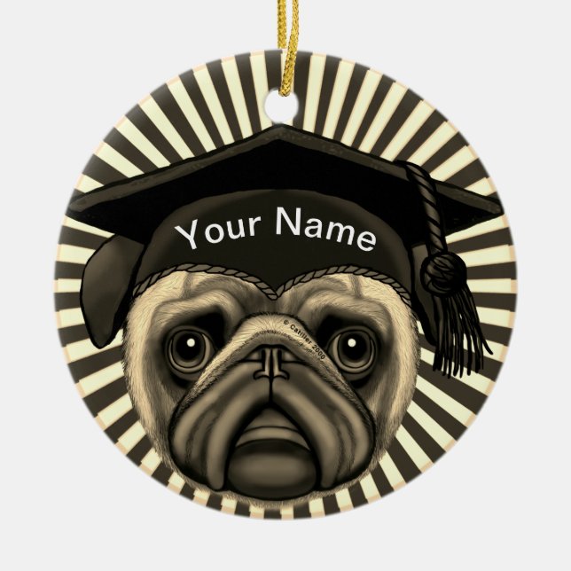 Mops Grad Keramik Ornament (Vorne)