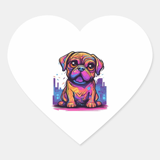 Mops Graffiti Mops Eigentümer Mops Lover Herz-Aufkleber (Vorderseite)